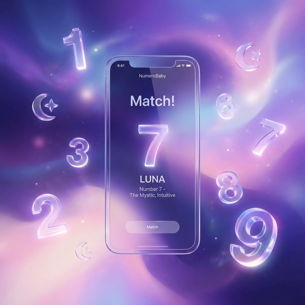 NumeroBaby App Interface floating in a mystical space